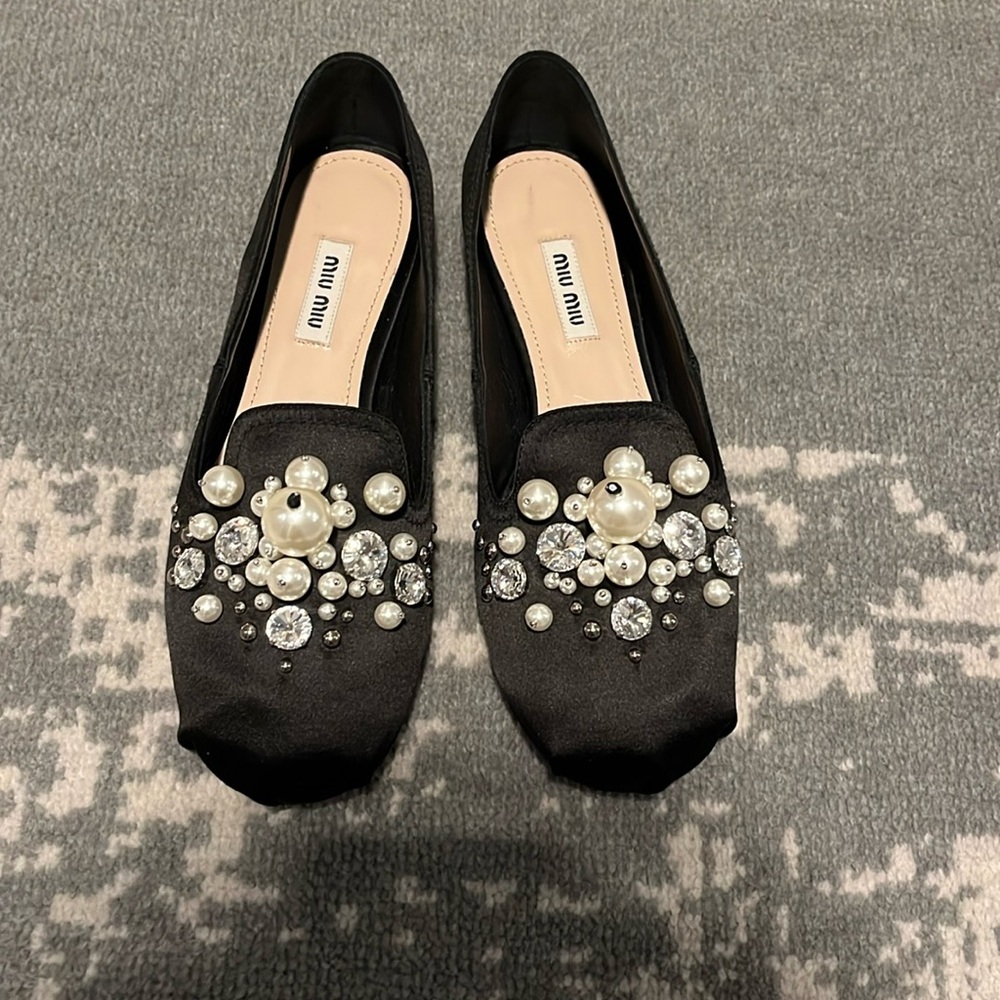 Miu Miu black satin flats, size 6.5